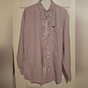 Chaps Men's Burgundy Striped Button Down Shirt Sz XLT